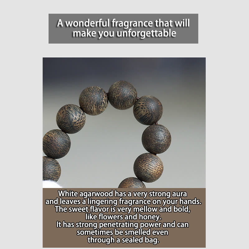 8mm White Qinan Agarwood Wood Mala Bracelet for Peace & Strength