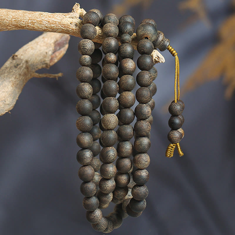 8mm White Qinan Agarwood Wood Mala Bracelet for Peace & Strength