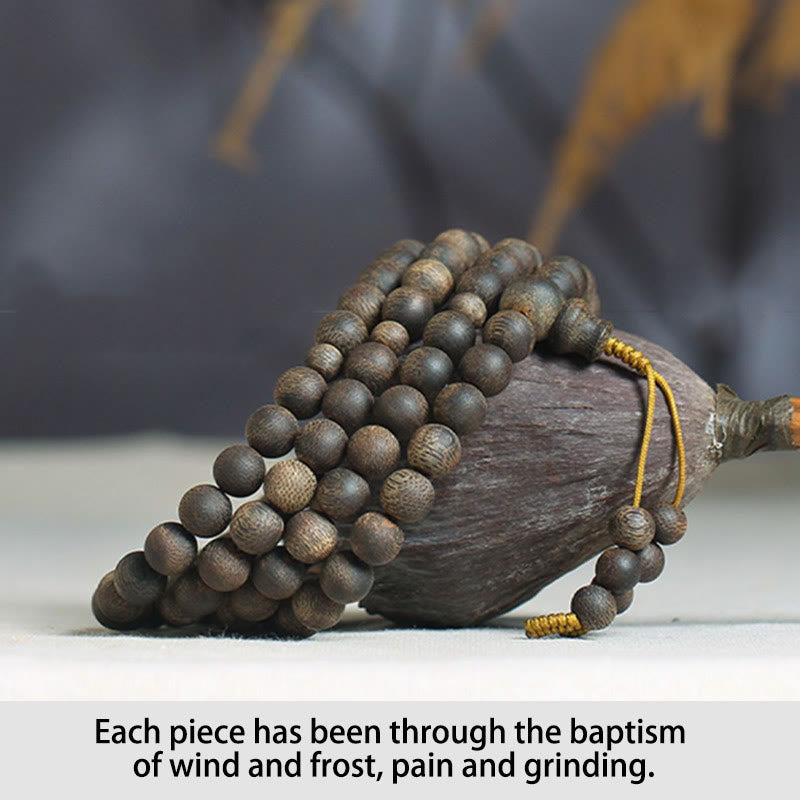 8mm White Qinan Agarwood Wood Mala Bracelet for Peace & Strength