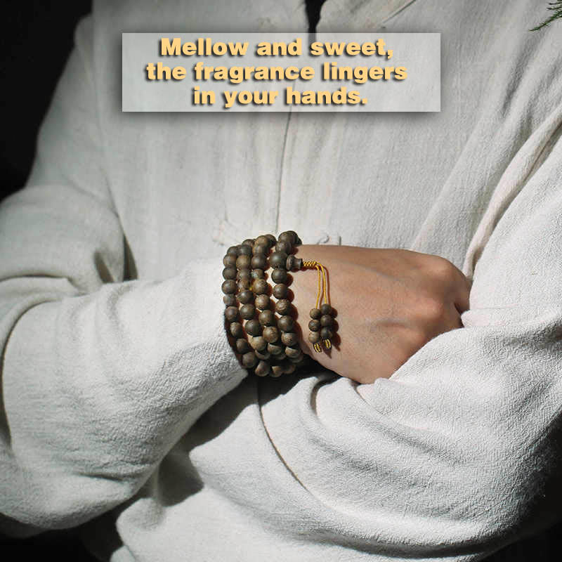8mm White Qinan Agarwood Wood Mala Bracelet for Peace & Strength
