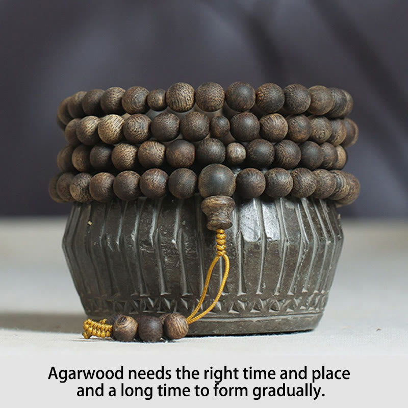 8mm White Qinan Agarwood Wood Mala Bracelet for Peace & Strength