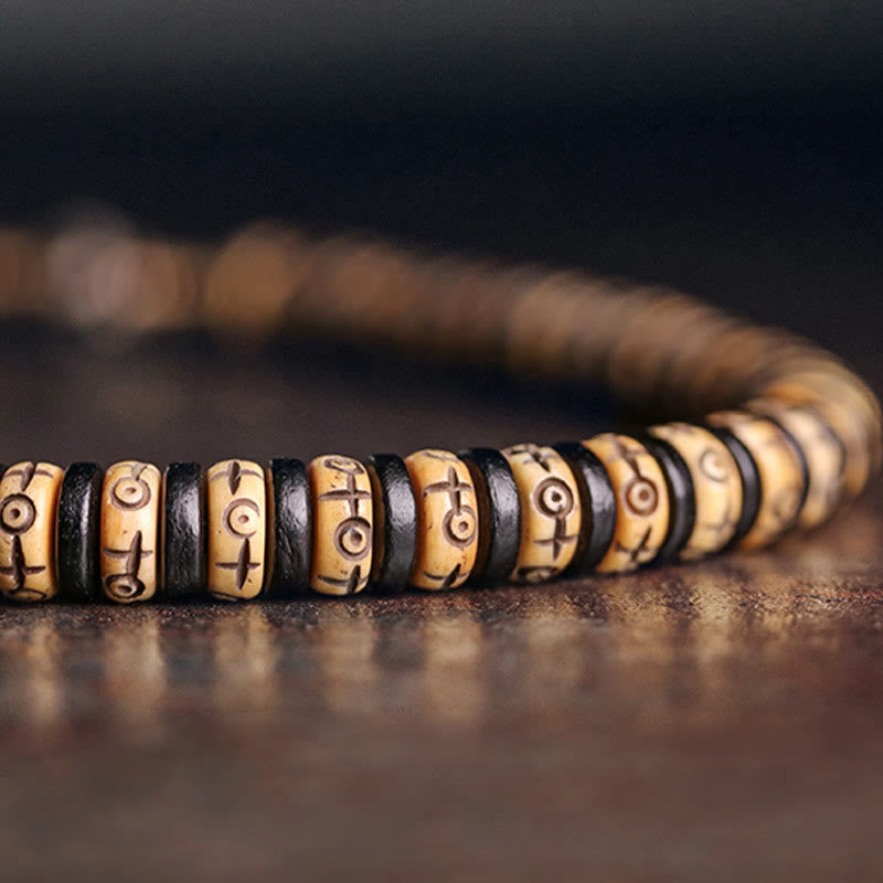 8mm Yak Bone Ebony Wood Strength Double Wrap Bracelet