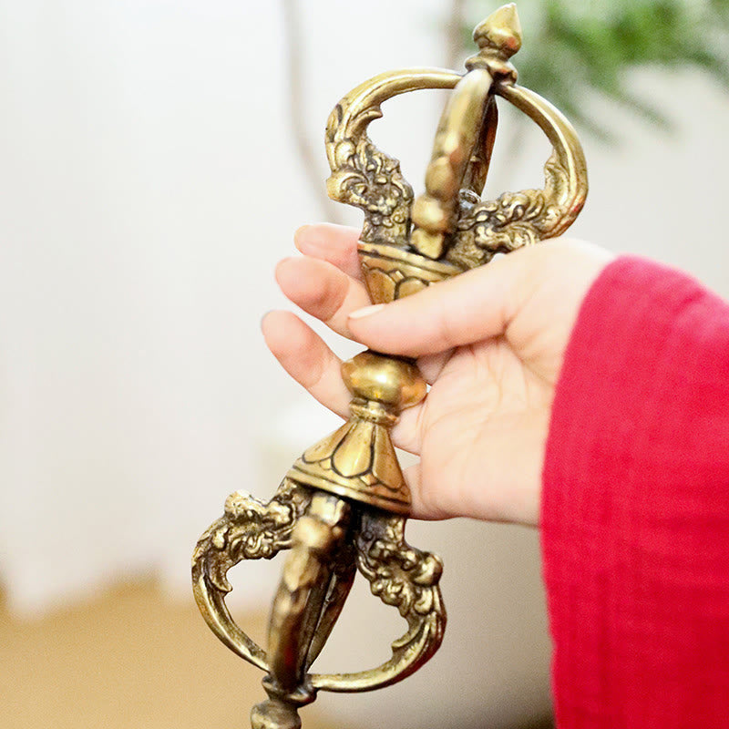 9.06in Copper Meditation Dorje Handmade in Nepal