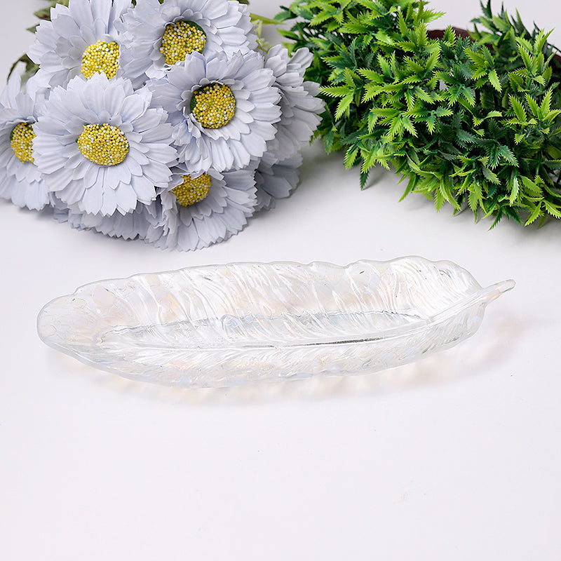 9.5 inch Feather Shape Crystal Display Plate for Spiritual Decor