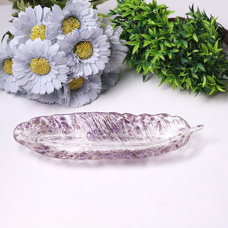 9.5 inch Feather Shape Crystal Display Plate for Spiritual Decor