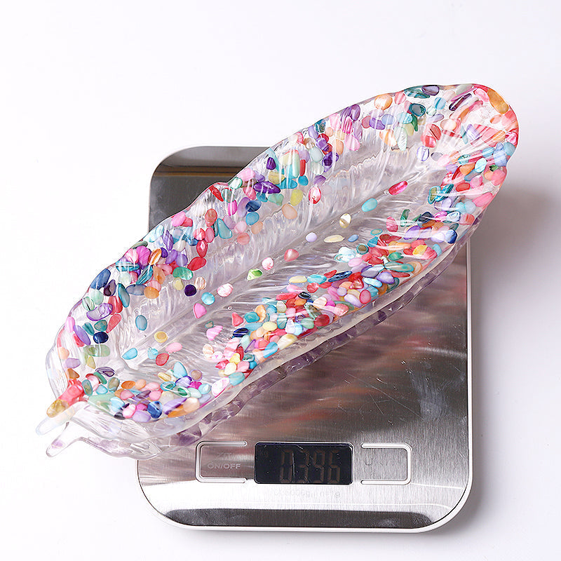 9.5 inch Feather Shape Crystal Display Plate for Spiritual Decor