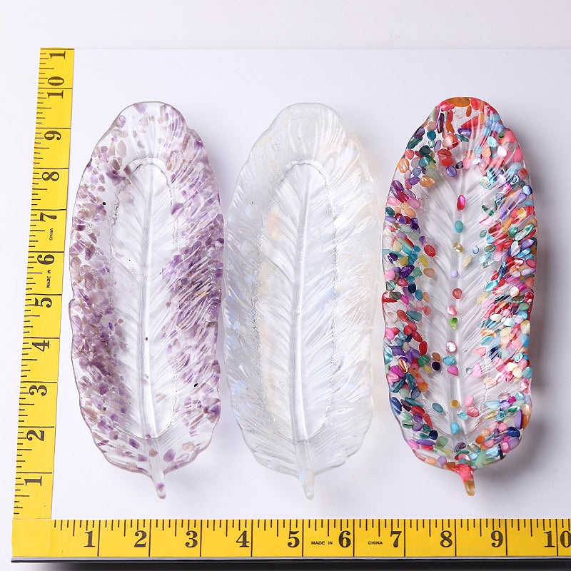 9.5 inch Feather Shape Crystal Display Plate for Spiritual Decor