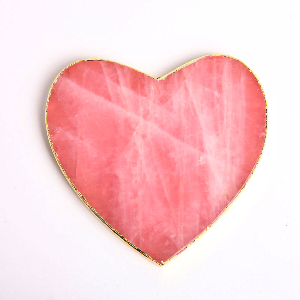 9.5cm Rose Quartz Crystal Coaster with Gold Rim Plate
