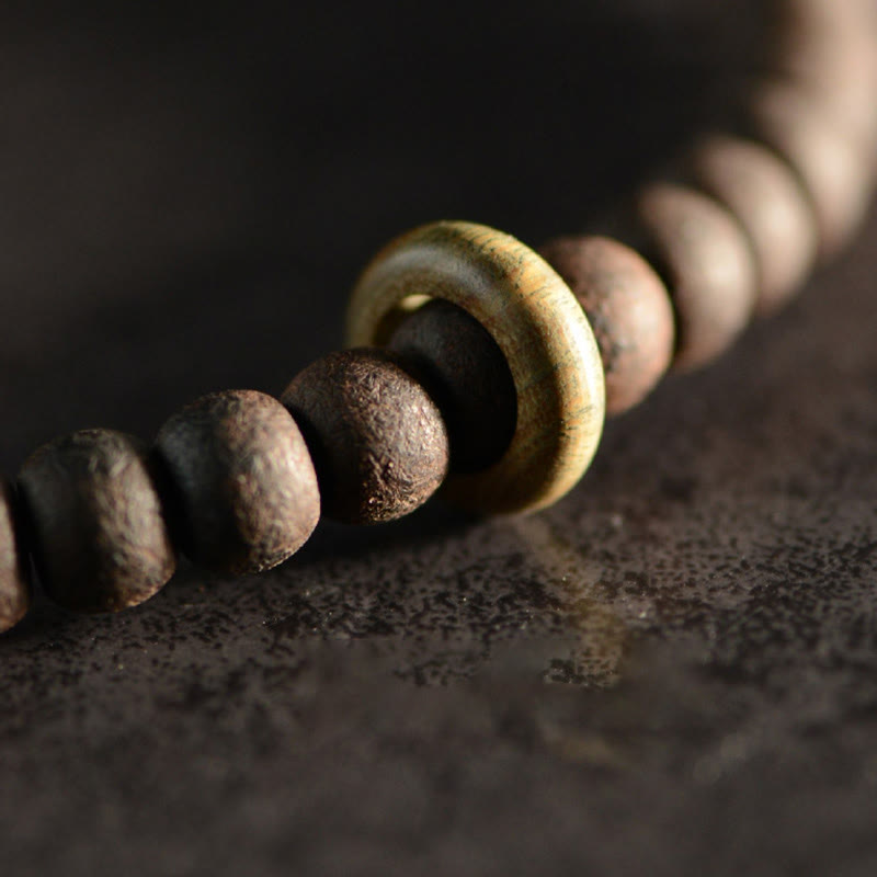 9-Eye Dzi Bead Ebony Wood Spiritual Double Wrap Bracelet