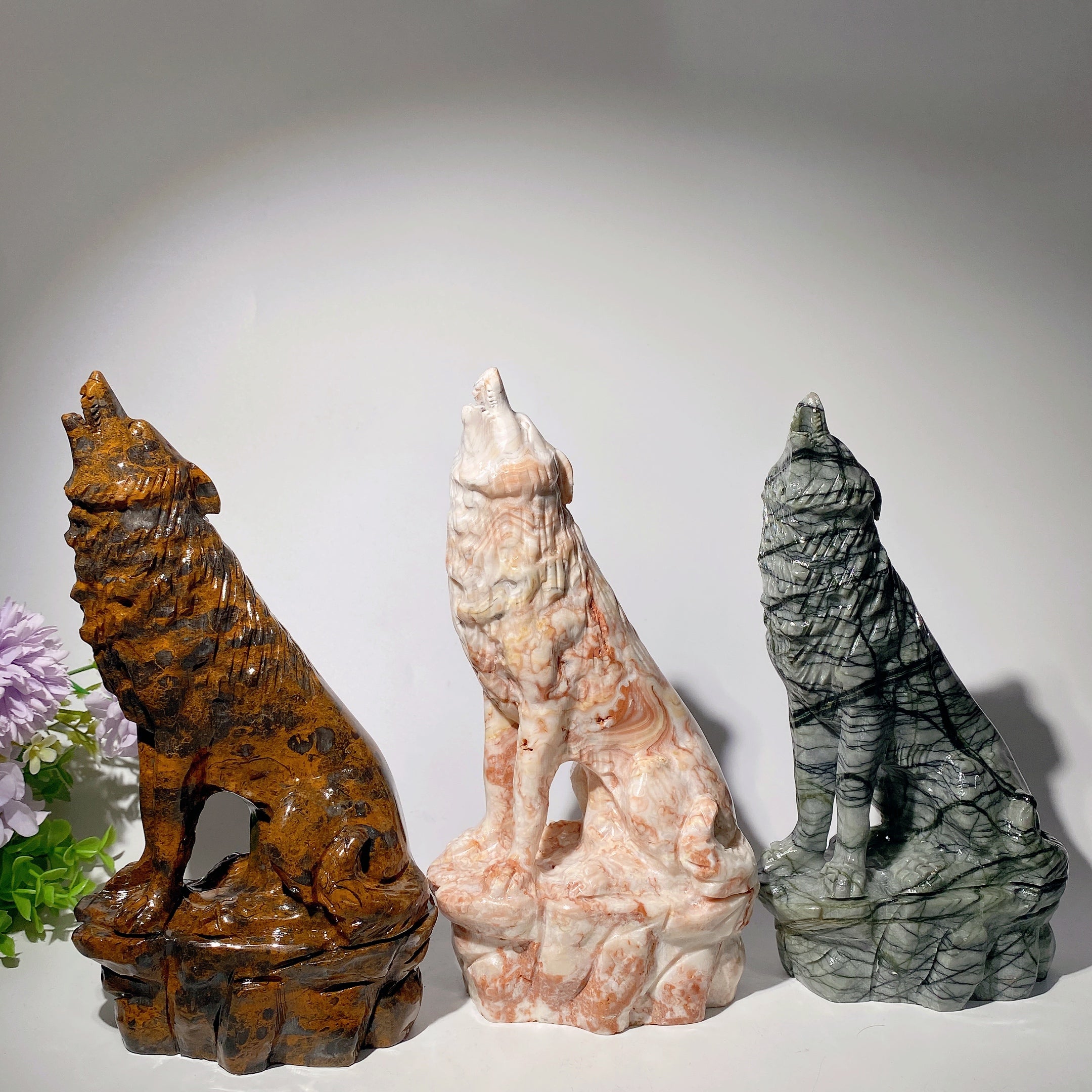 9 inch Jade Crystal Wolf Carving Figurine