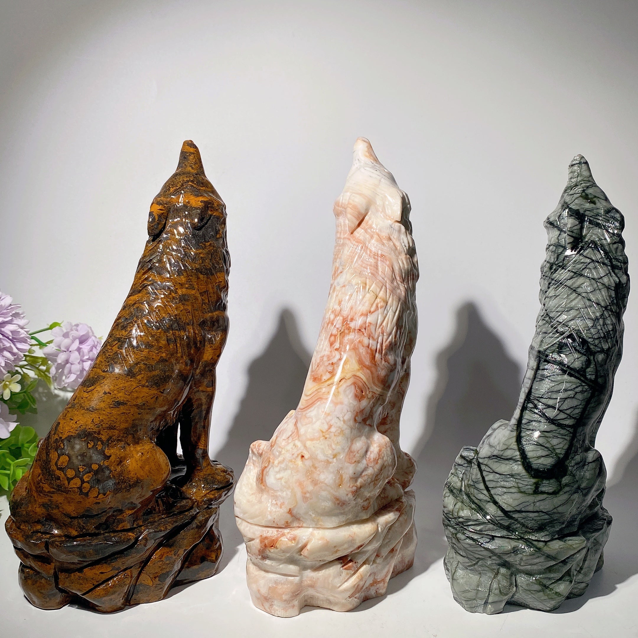 9 inch Jade Crystal Wolf Carving Figurine