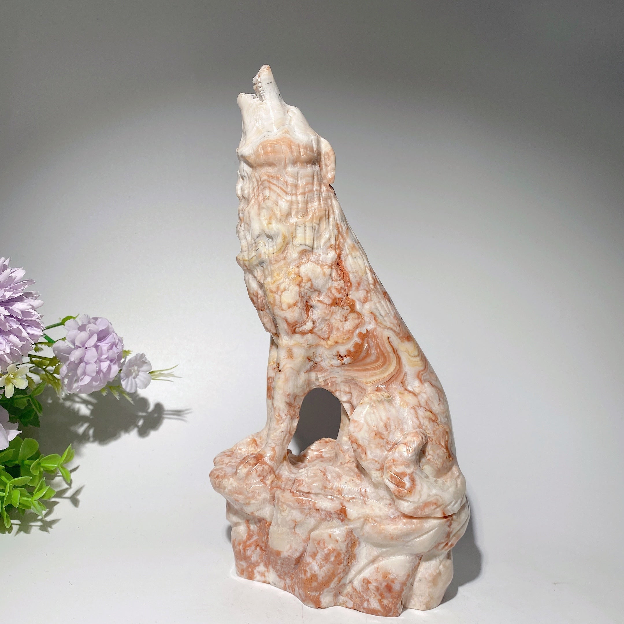 9 inch Jade Crystal Wolf Carving Figurine