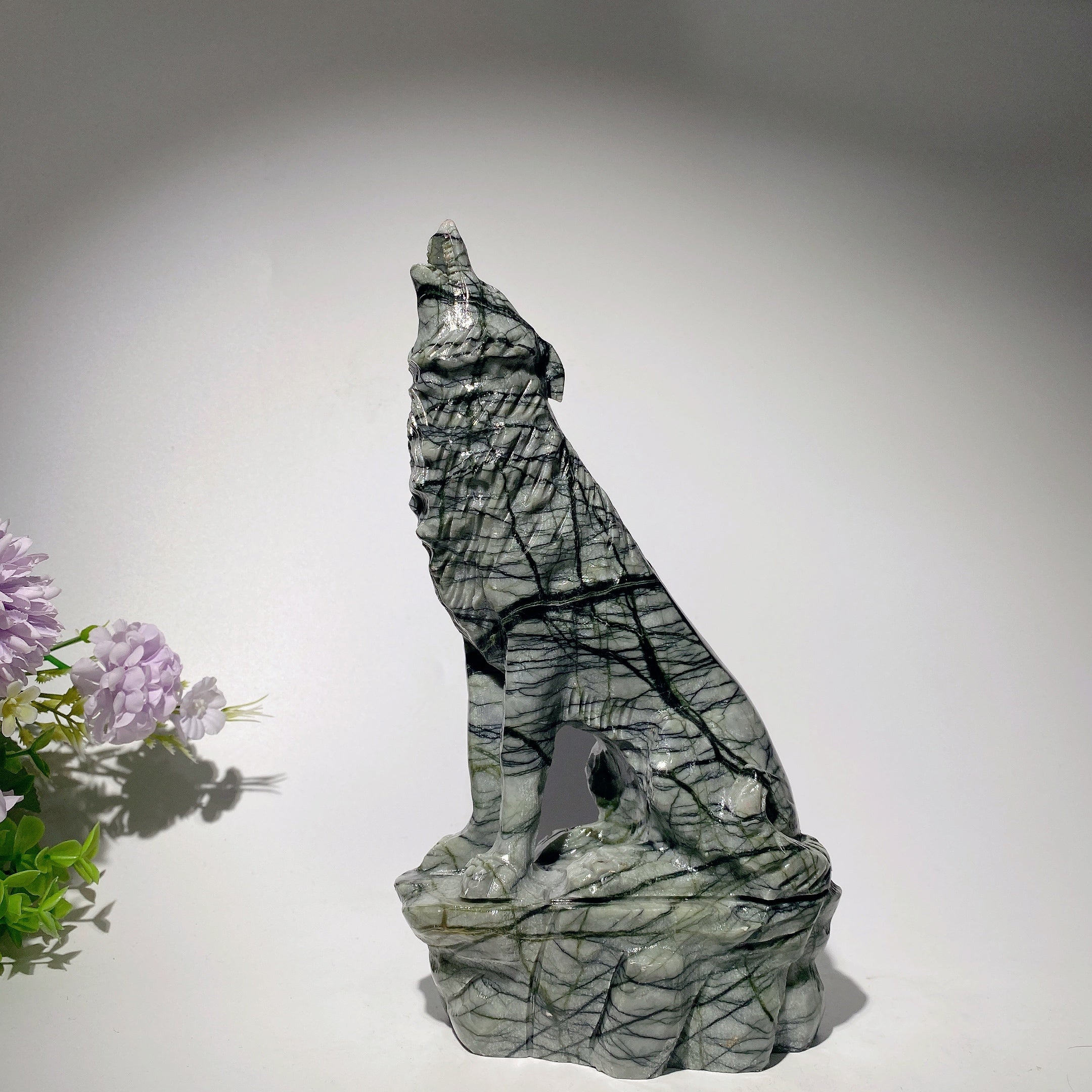 9 inch Jade Crystal Wolf Carving Figurine