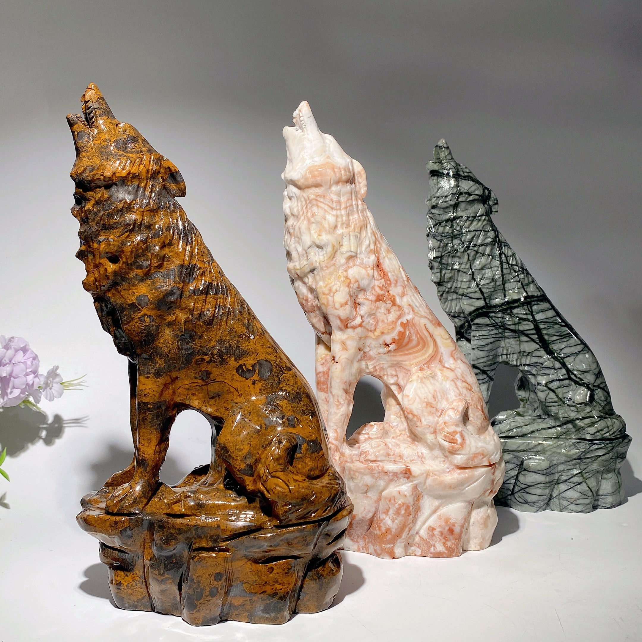 9 inch Jade Crystal Wolf Carving Figurine