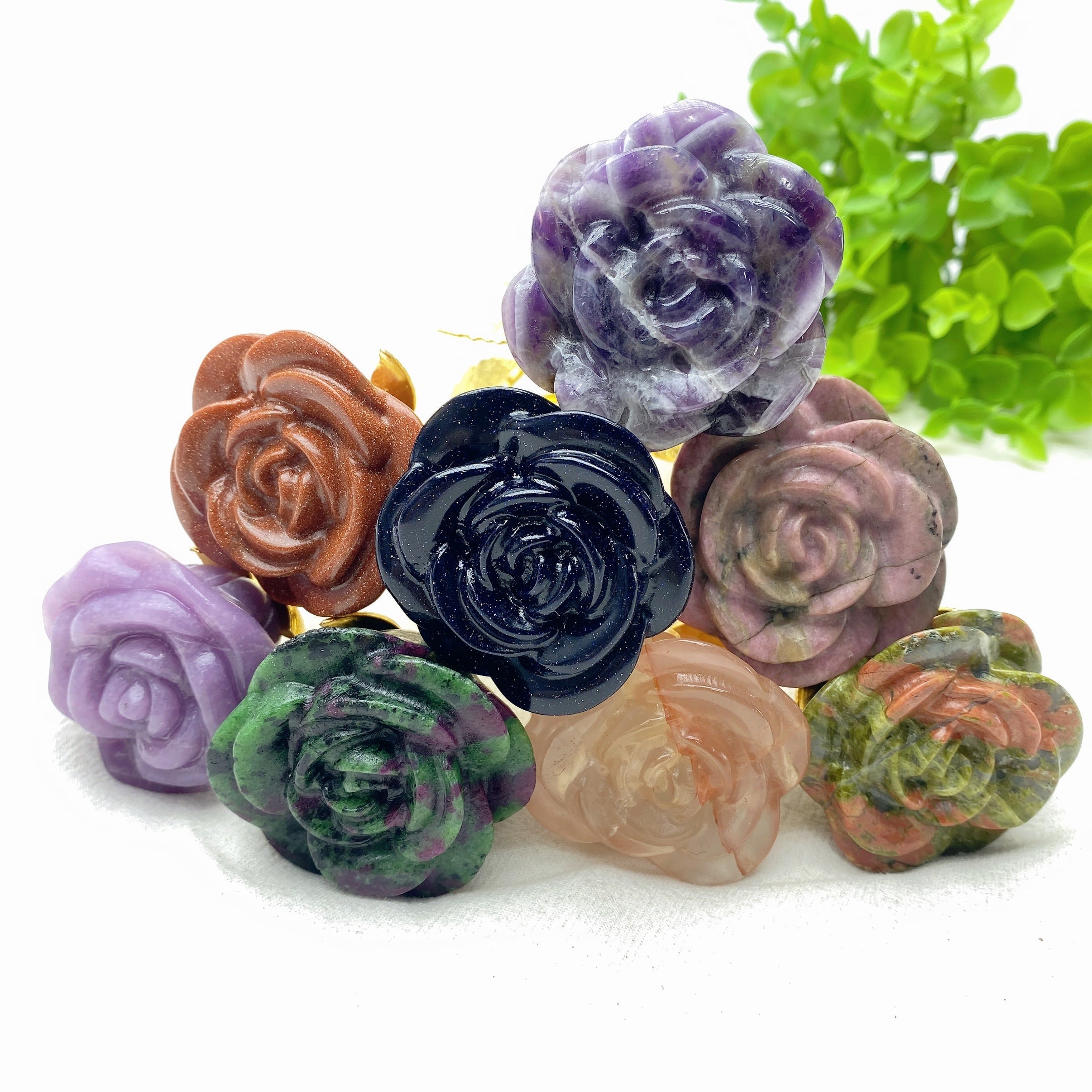 9-inch Mixed Crystal Rose Figurine for Healing Energy