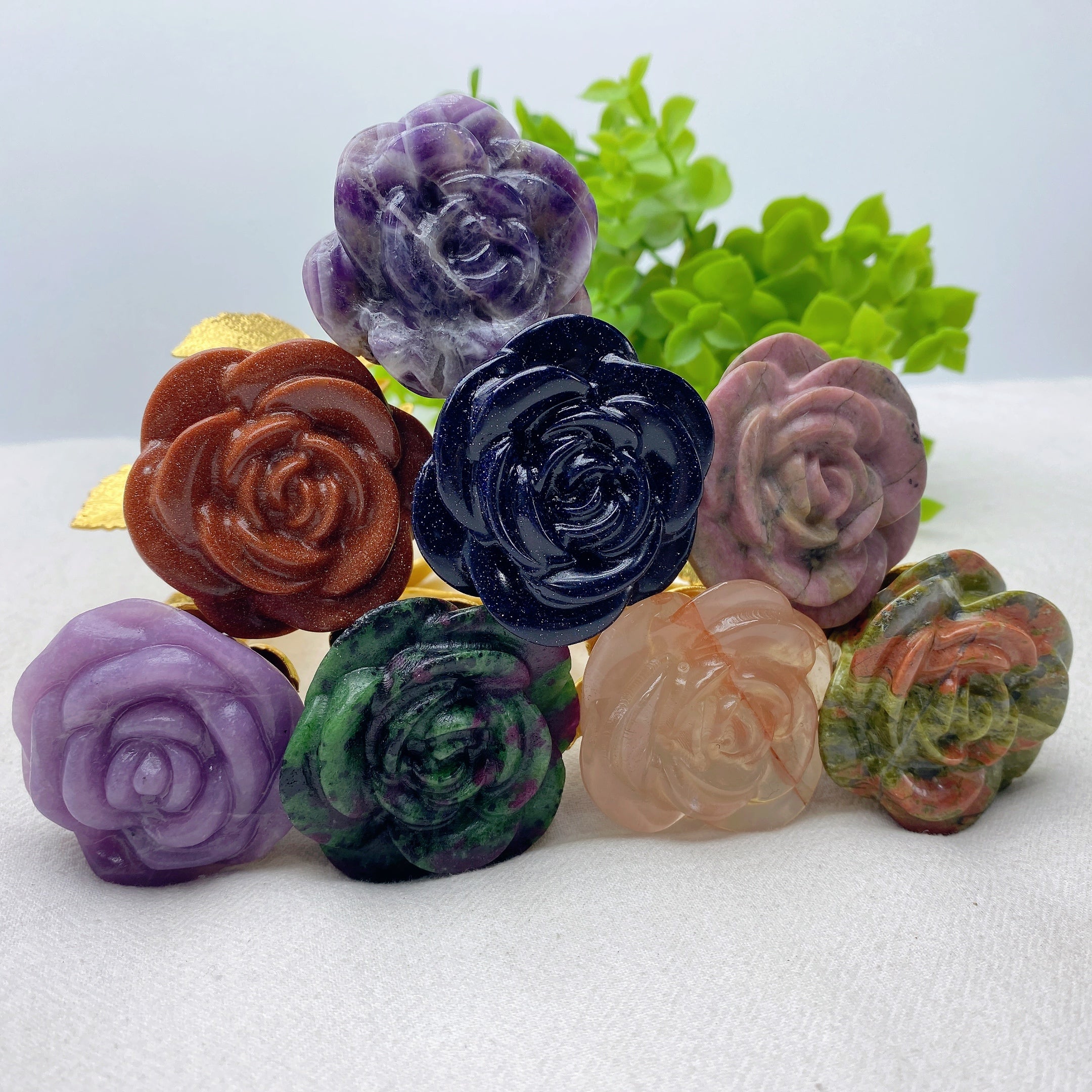 9-inch Mixed Crystal Rose Figurine for Healing Energy