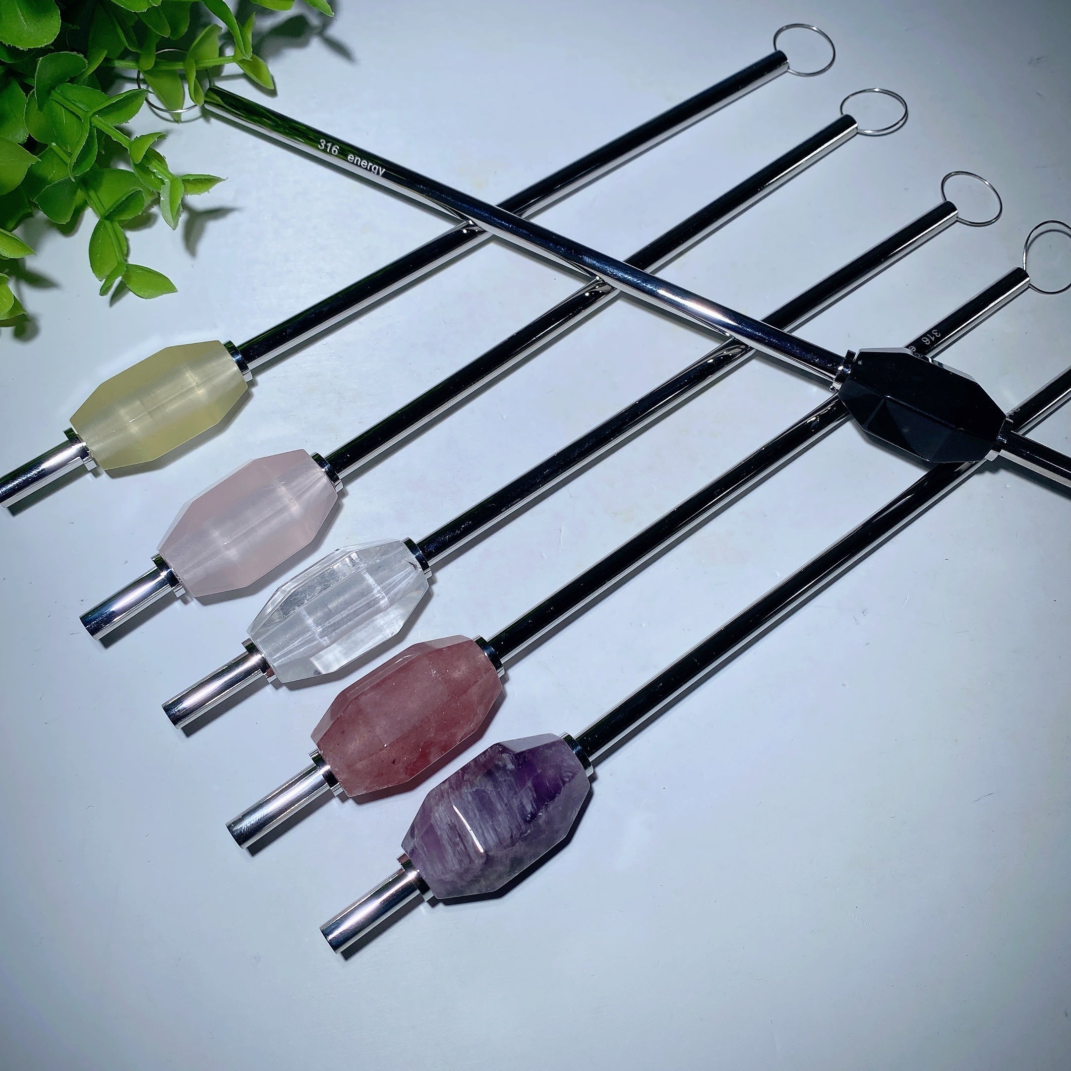 9-inch Mixed Crystal Straw with Brush for Healing Energy