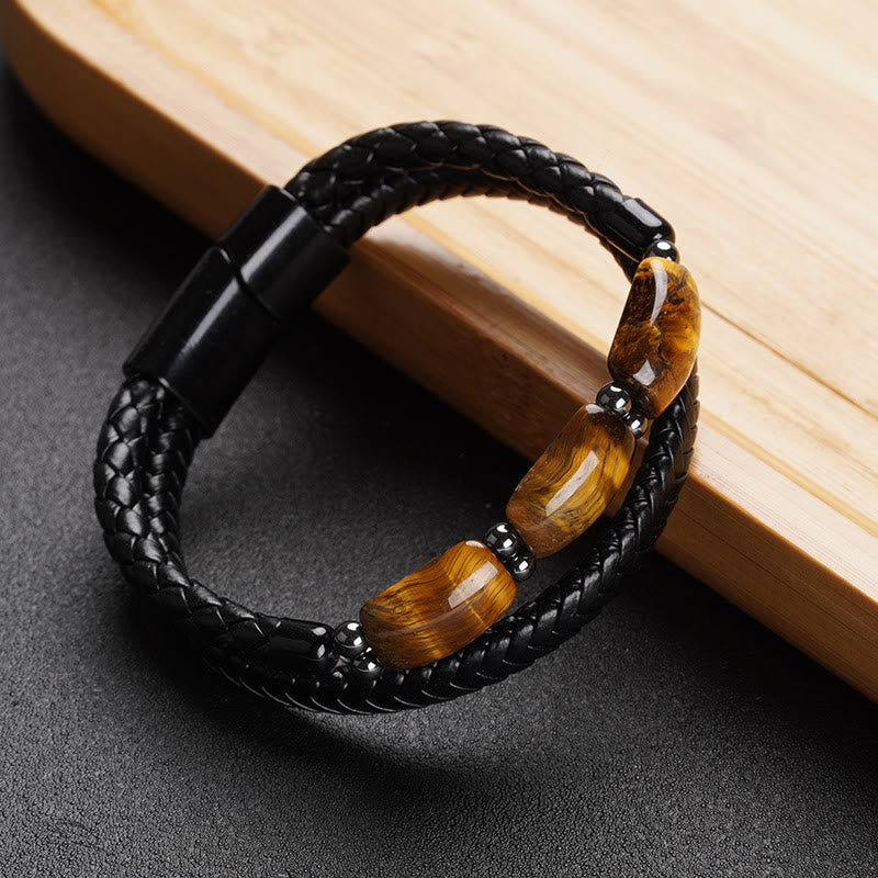 Tiger Eye Protection Leather Bracelet for Willpower | Healing Sounds