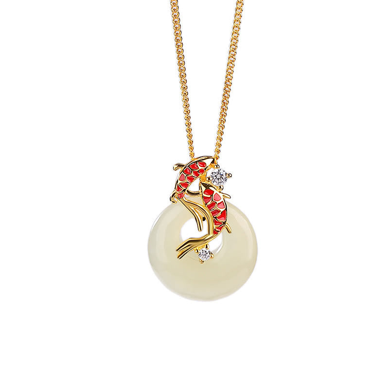Hetian Jade Koi Fish Peace Buckle Pendant Necklace