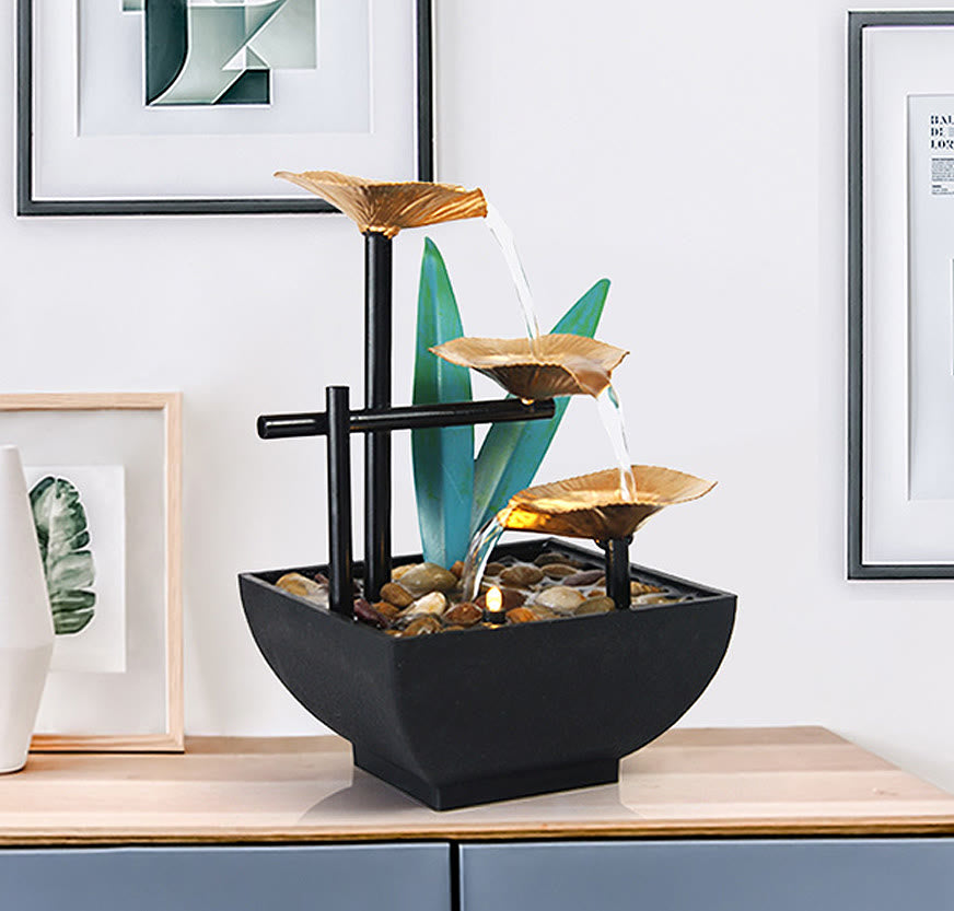 Three Layers Lotus Waterfall Fountain | Zen Tabletop Decor