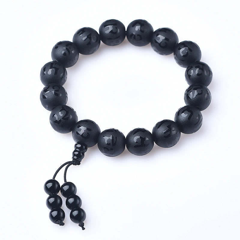 10mm Black Onyx Om Mani Padme Hum Protection Bracelet
