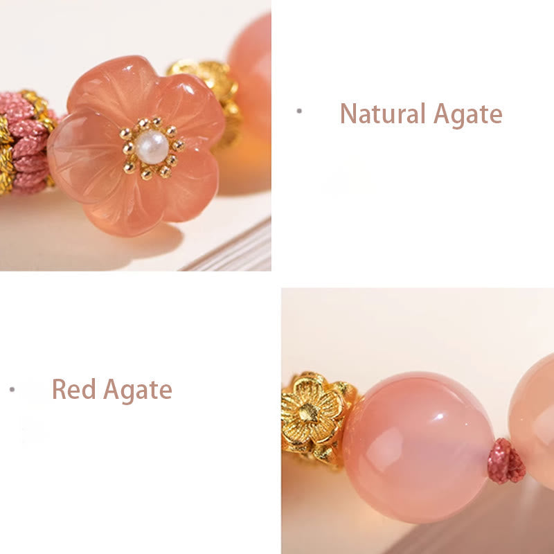 Reincarnation Knot Agate Bracelet with Peach Blossom Charm