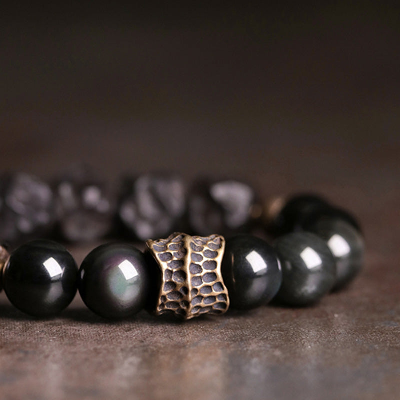 Black Obsidian Ebony Wood Strength Bracelet 17cm