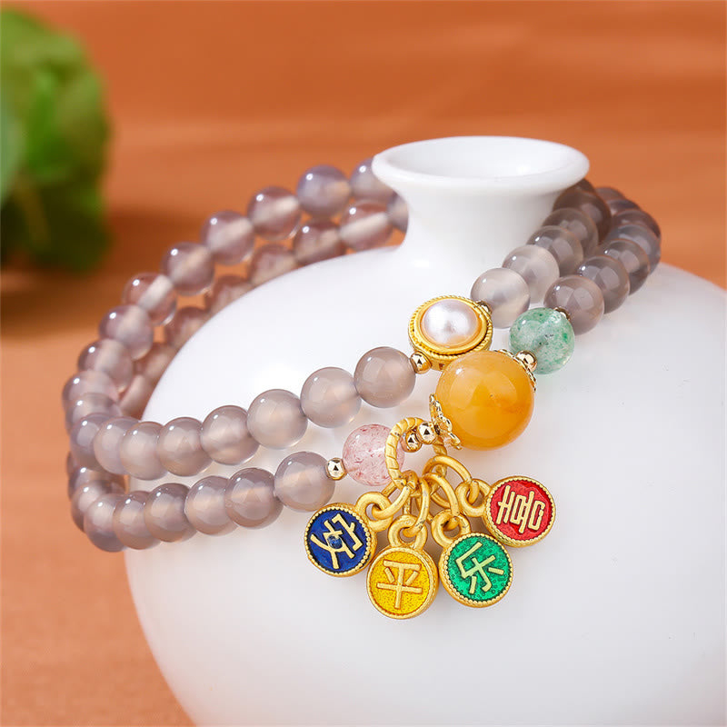 6mm Gray Agate Double Wrap Bracelet for Peace & Joy