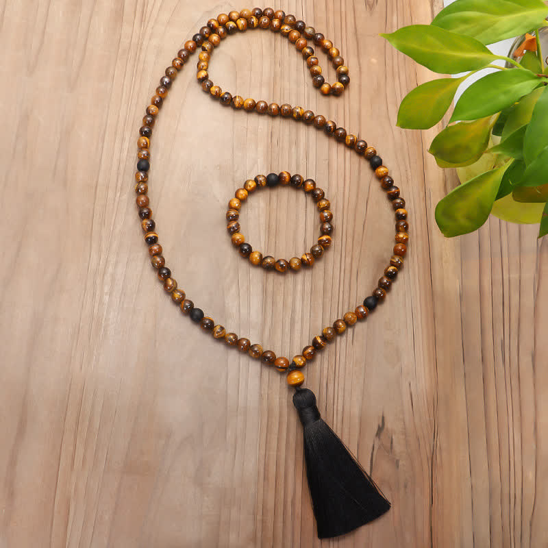 108 Beads Tiger Eye Protection Mala Bracelet 8mm Unisex