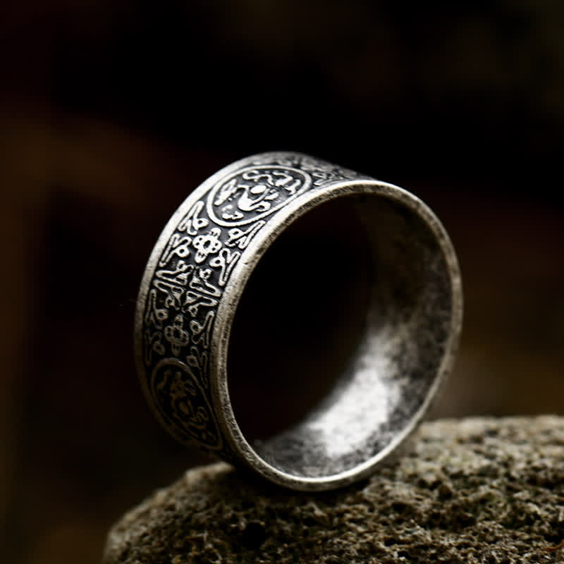 Carved Four Guardian Beasts Dragon Ring in Titanium Steel