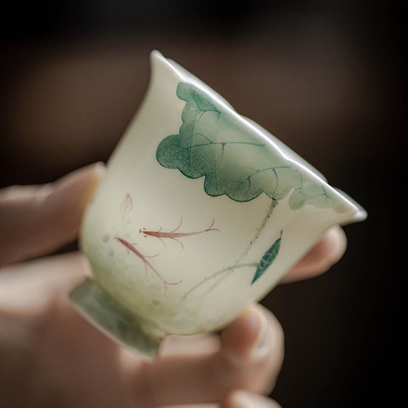 Ceramic Koi Fish Teacup 65ml Lotus Leaf Pattern