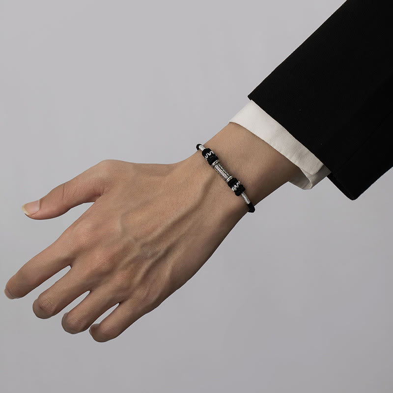 Om Mani Padme Hum 925 Silver Braided Rope Bracelet