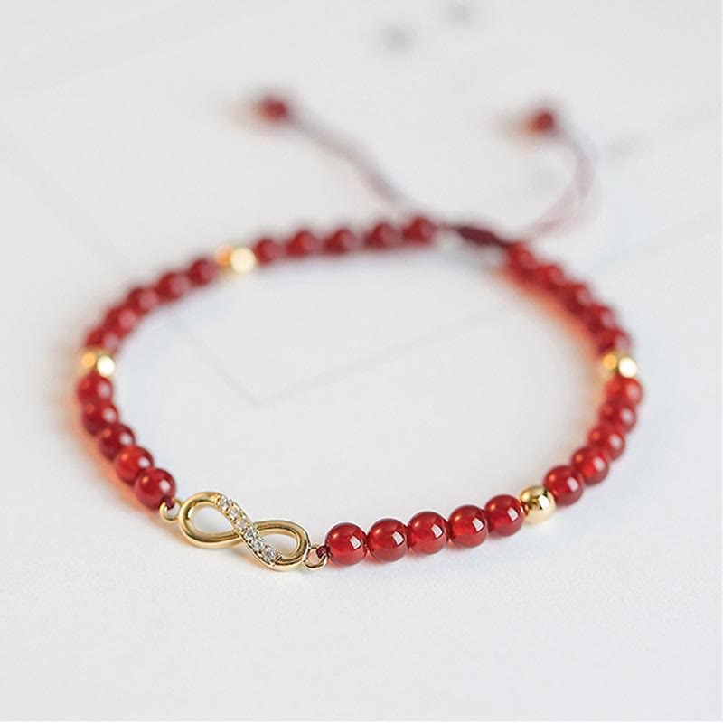Natural Red Agate Confidence Bracelet with Four Leaf Clover & Star Charm
