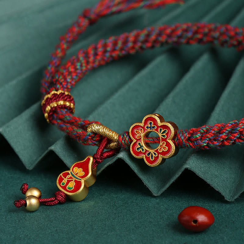 Handmade Colorful Gourd Flower Red String Protection Bracelet
