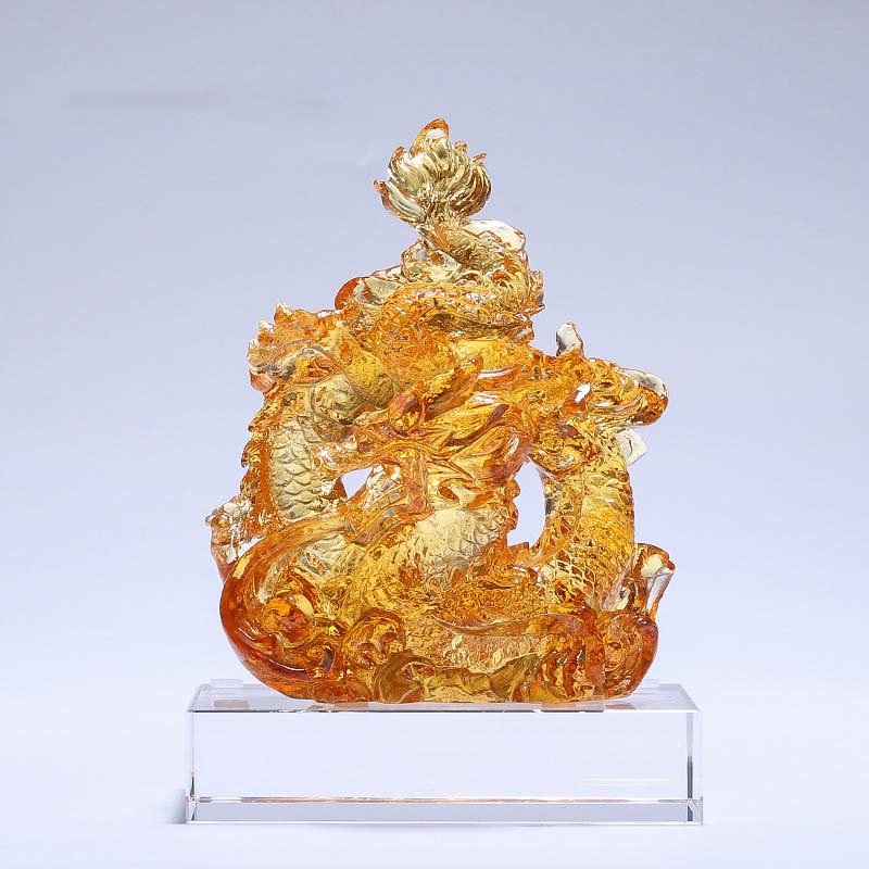 Small Colorful Liuli Crystal Dragon Statue for Protection & Luck