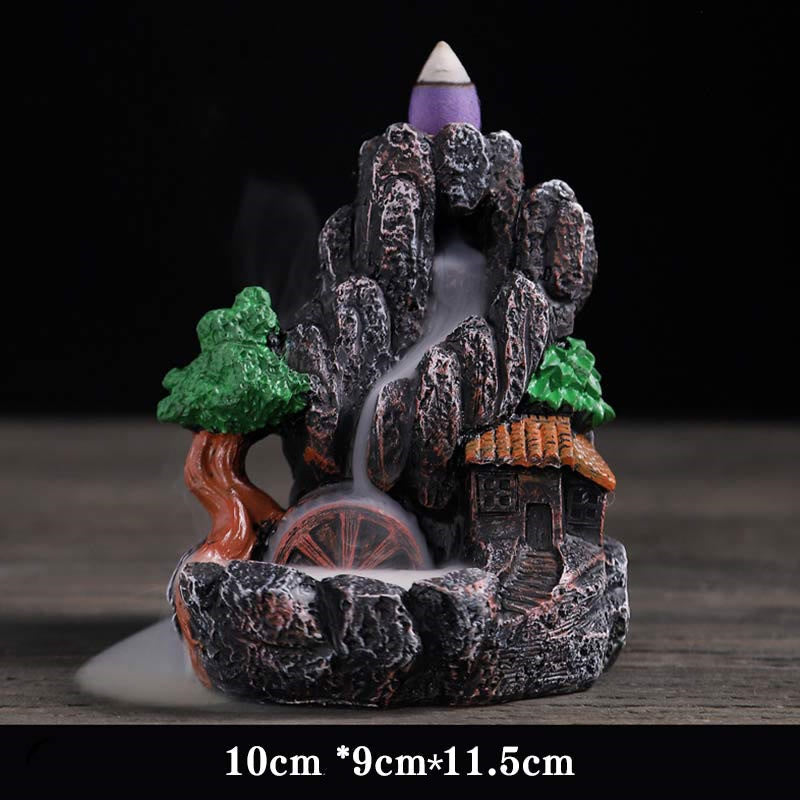 Resin Buddha Incense Burner with Mountain Bridges Pattern