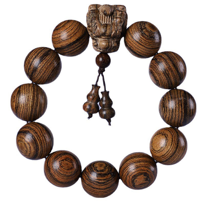 Dragon Carved Protection Bracelet in Rosewood & Sandalwood 20mm Beads
