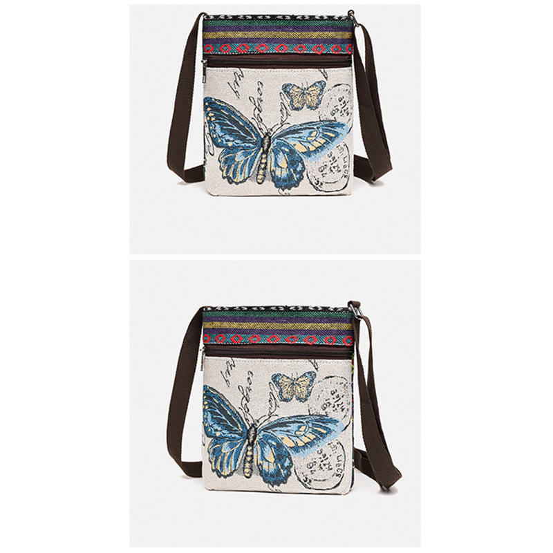 Elephant Butterfly Embroidered Spiritual Canvas Tote Bag