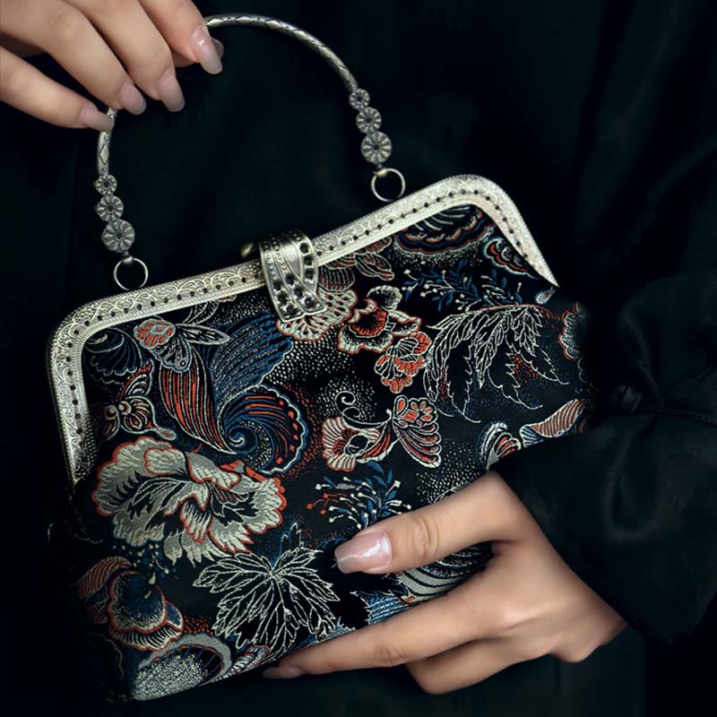 Butterfly Flowers Metal Handle Handbag 22cm | Spiritual Jewelry