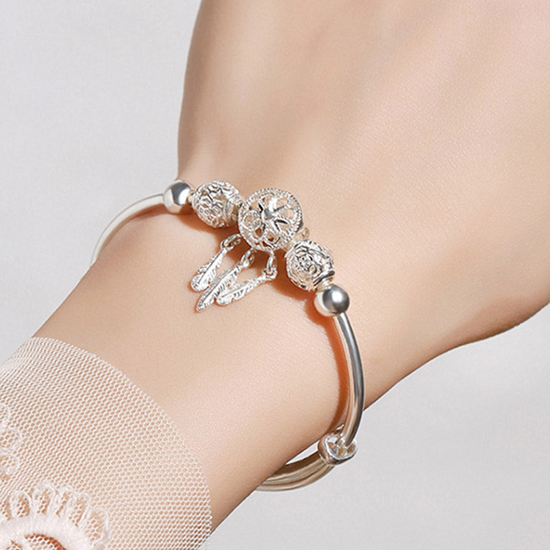 White Copper Dream Catcher Charm Bracelet for Luck & Healing