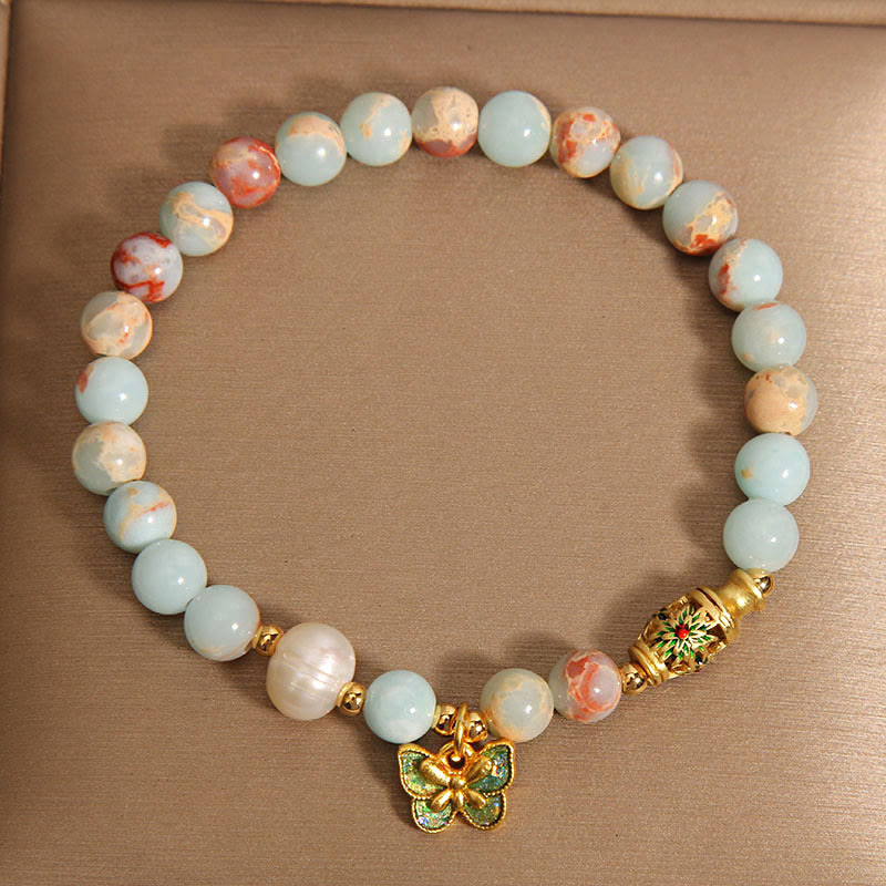 8mm Shoushan Stone Pearl Butterfly Wealth Bracelet