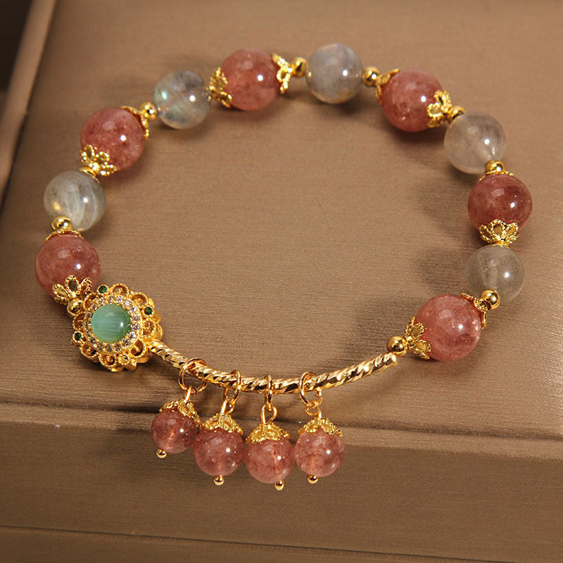 Moonstone Bracelet with Strawberry Quartz 14-16cm Healing Charm