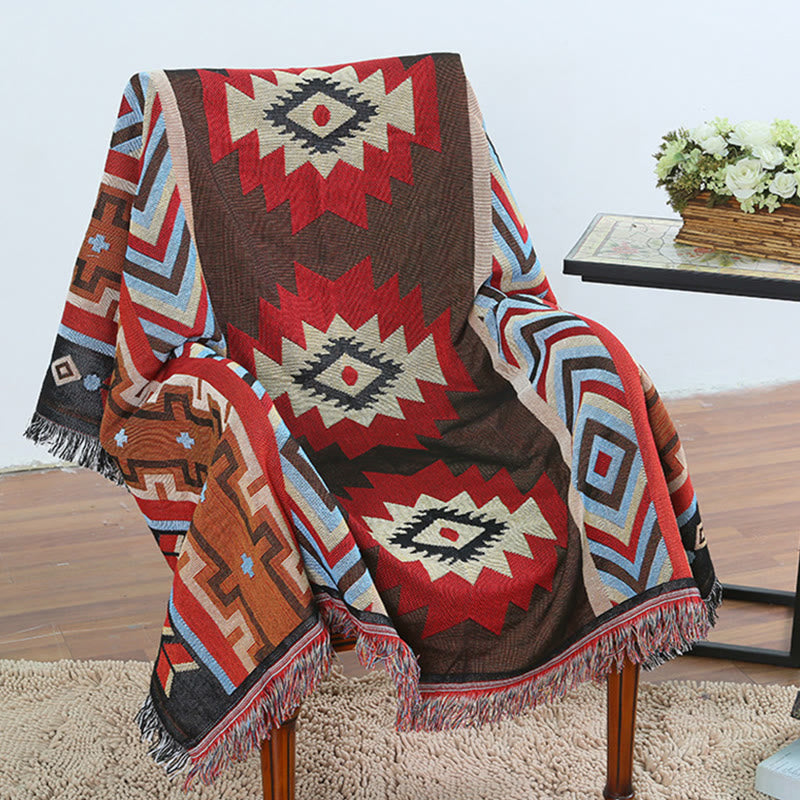 Hand-Dyed Tibetan Geometric Blanket | Zen Decor Comfort