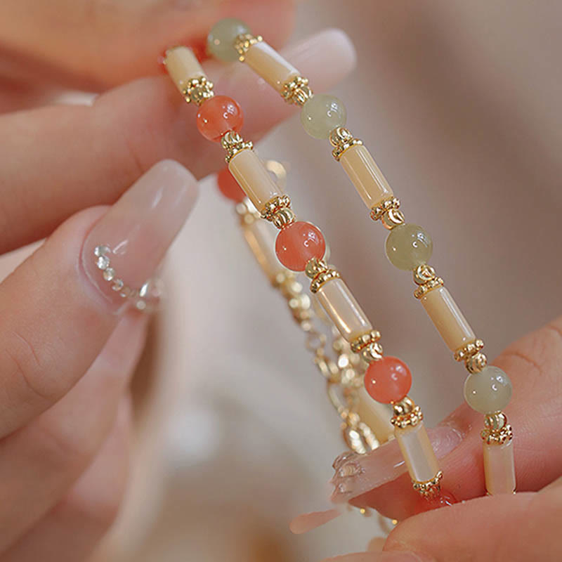 Tridacna Stone and Hetian Jade Blessing Bracelet 6mm