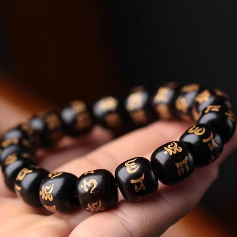 Ebony Wood Om Mani Padme Hum Peace Bracelet for Balance