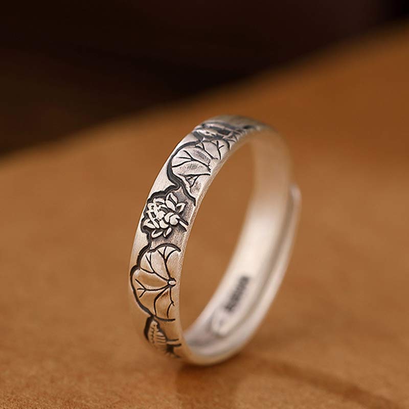 Adjustable 999 Sterling Silver Lotus Flower Enlightenment Ring