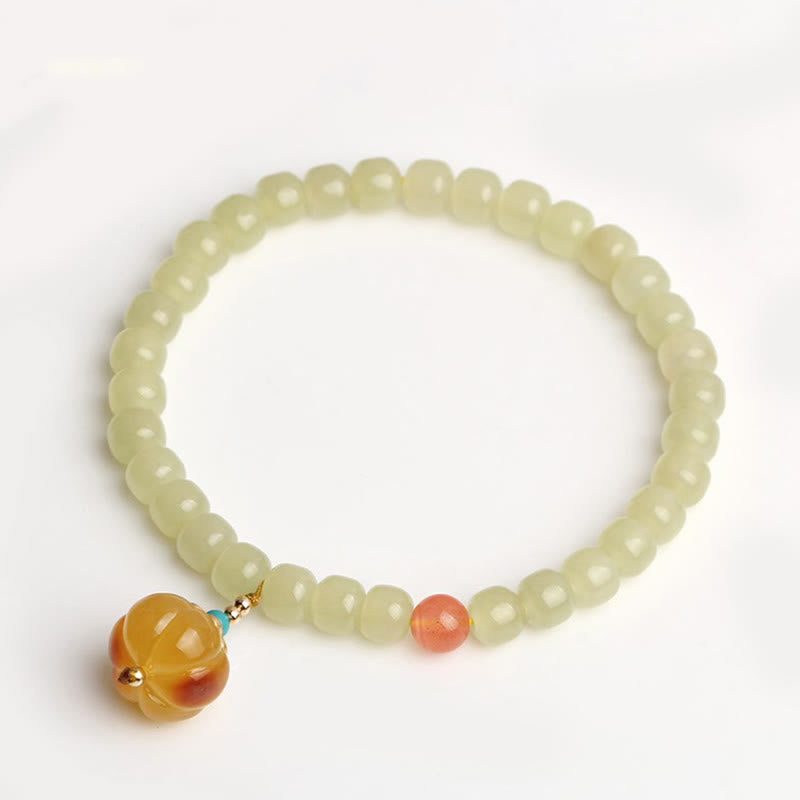 Natural Hetian Jade Prosperity Bracelet with Amber & Red Agate