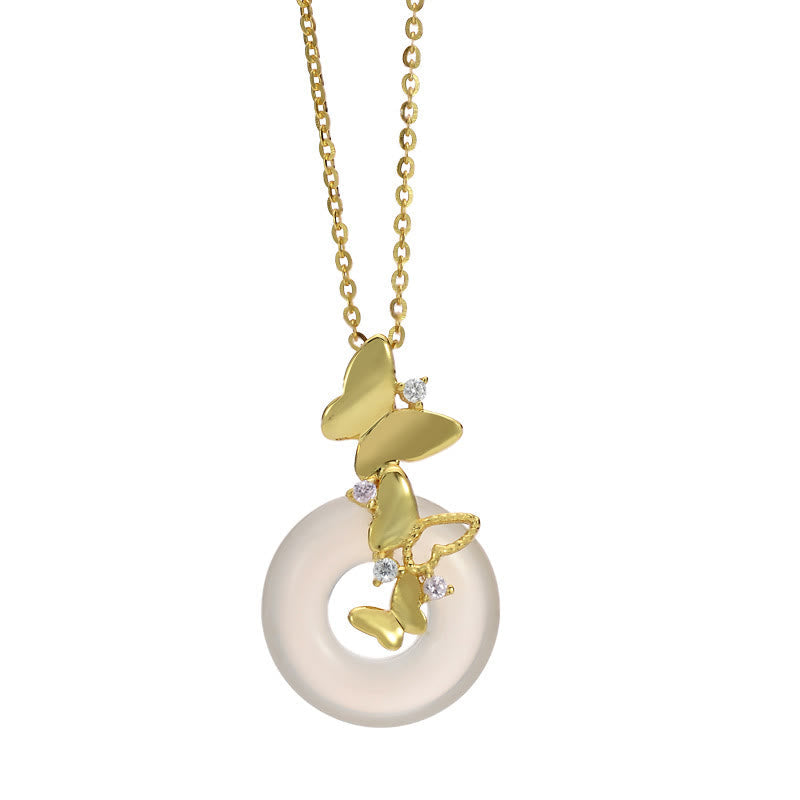 925 Silver Butterfly Chalcedony Pendant Necklace
