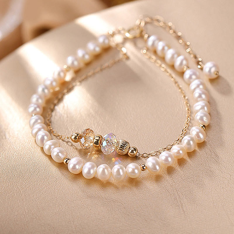 925 Sterling Silver 14K Gold Plated Pearl Healing Bracelet