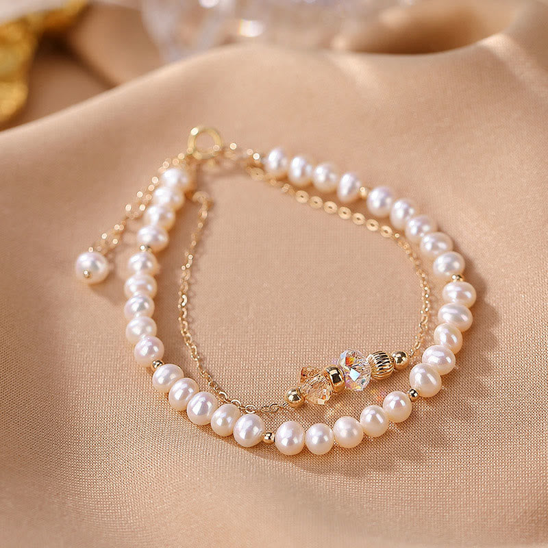 925 Sterling Silver 14K Gold Plated Pearl Healing Bracelet